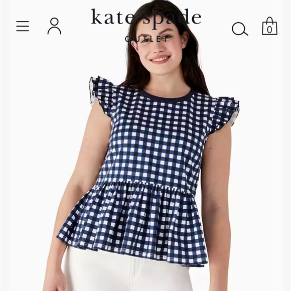 Kate Spade Blue Gingham Women's Peplum Cotton Top w/ Ruffled Cap Sleeves. XL - Picture 1 of 16